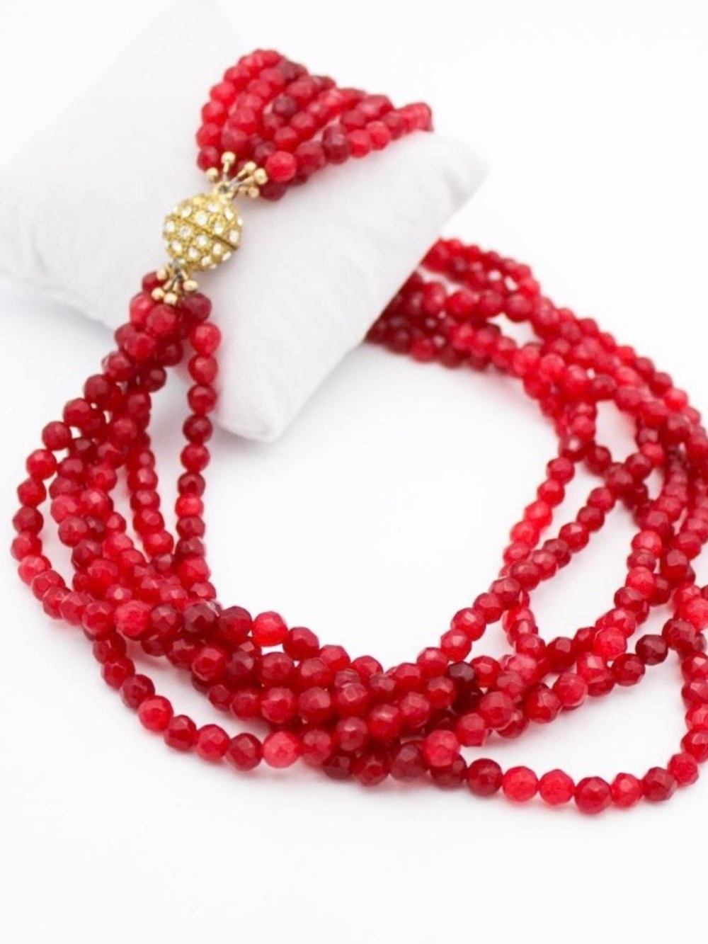 Multi-Strand Red Beaded Necklace - Elegant Layered Style - Picture 3 of 6